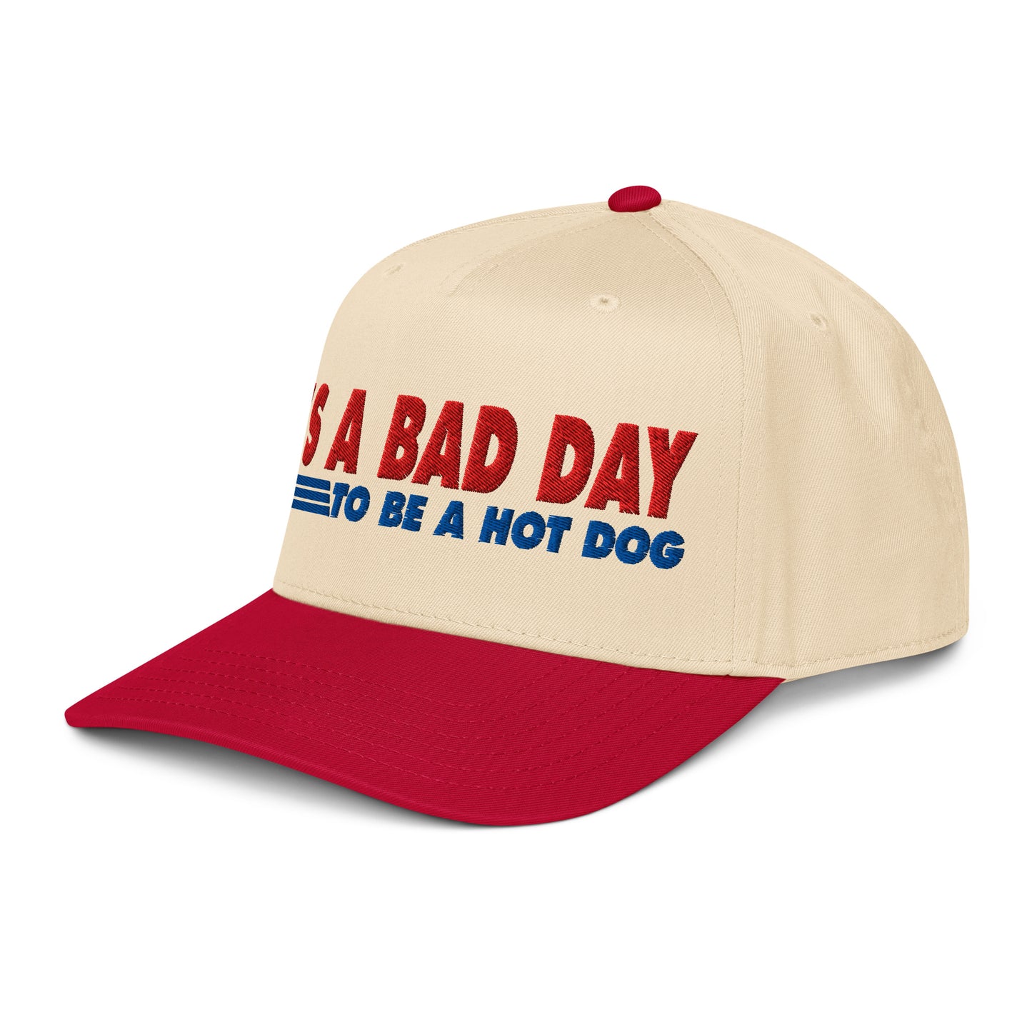 It's a Bad Day to Be a Hot Dog | Casual, Funny, Trendy, and Stylish Two-Tone Baseball Cap, Embroidered, Adjustable Snapback