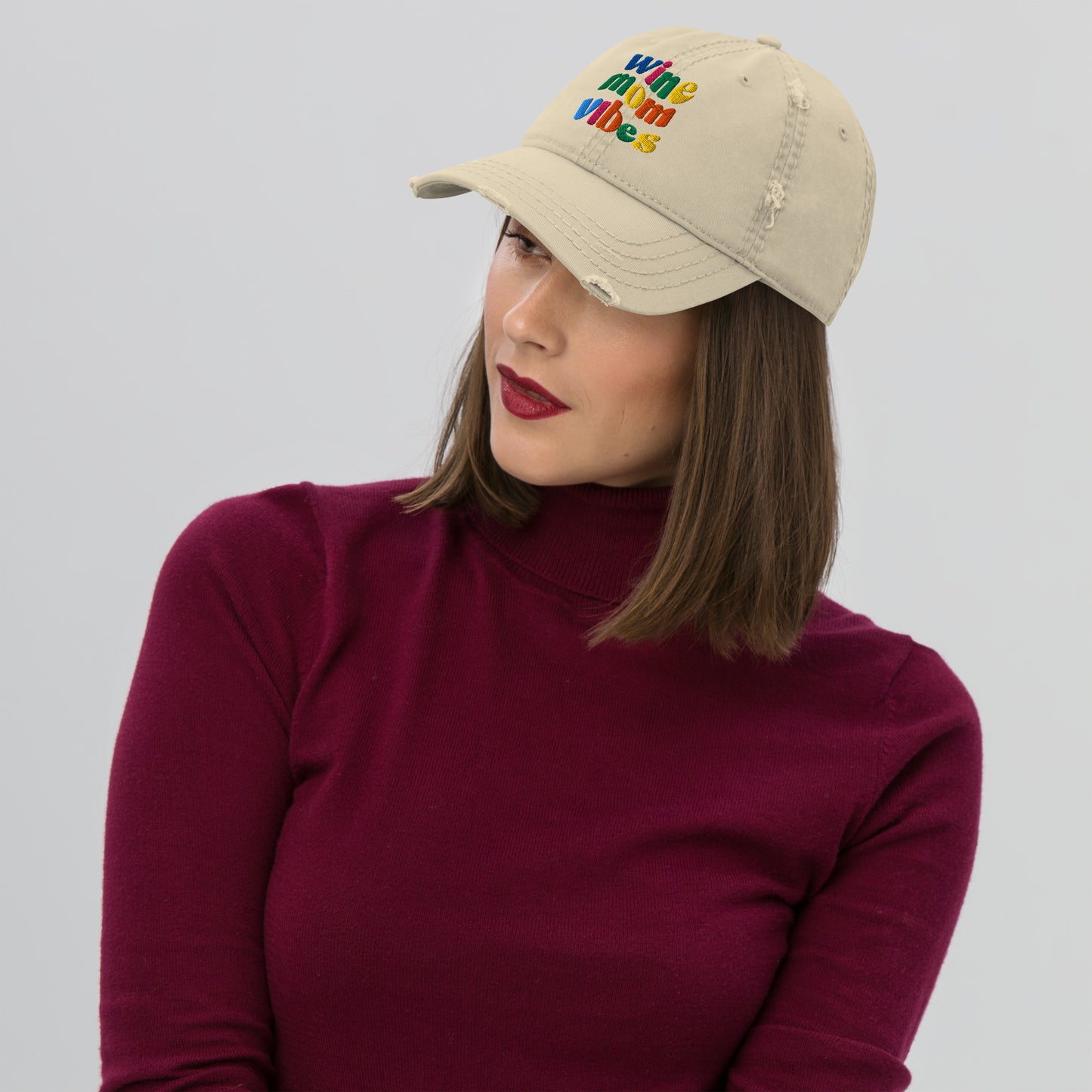 Wine Mom Vibes | Distressed Embroidered Cap for Gifts for Moms, Birthday Gift for Mom, Adjustable Baseball Hat