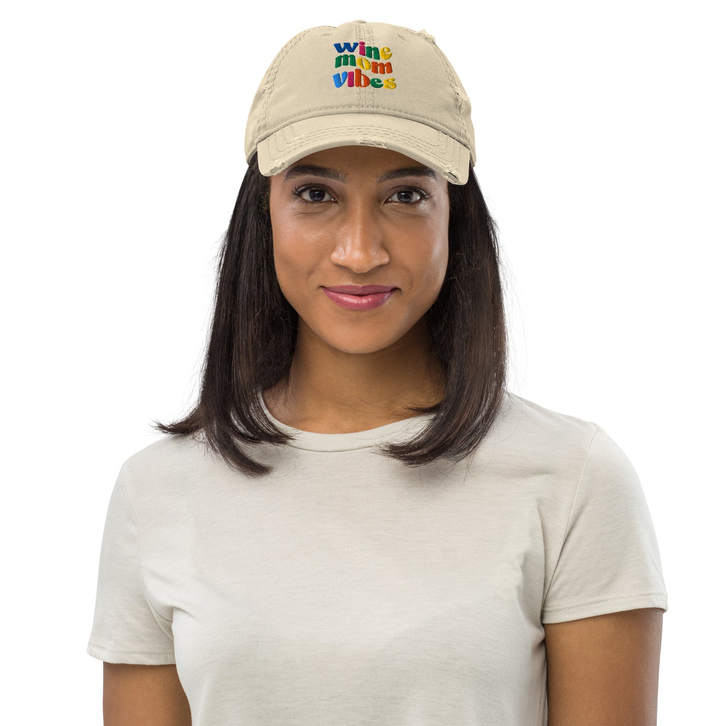 Wine Mom Vibes | Distressed Embroidered Cap for Gifts for Moms, Birthday Gift for Mom, Adjustable Baseball Hat