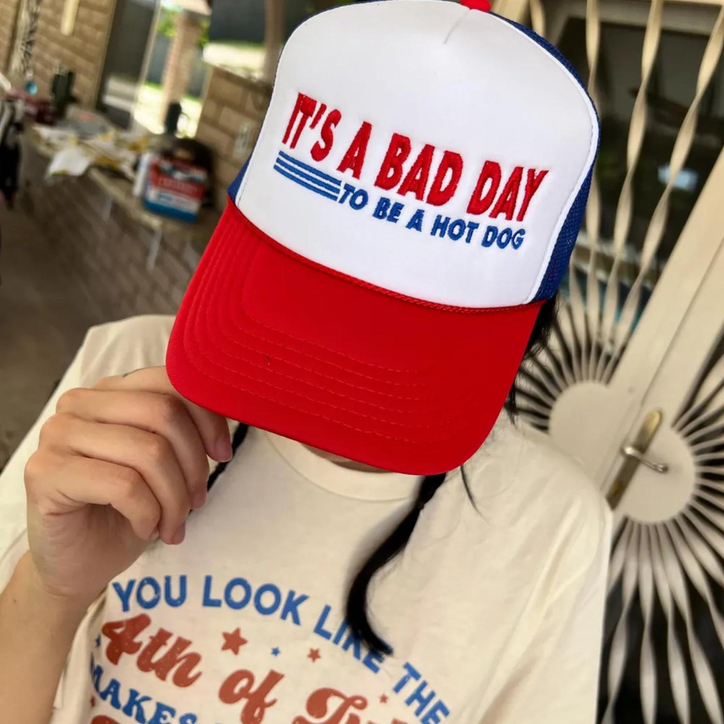 It's a Bad Day to Be a Hot Dog | Casual, Funny, Trendy, Cute, and Stylish Adjustable Foam Trucker Hat | Hot Dog Lovers, Embroidered, Snapback Cap One Size Fits Most