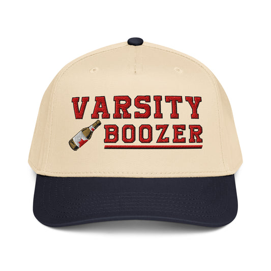 Varsity Boozer | Casual, Funny, Trendy, and Stylish Statement Piece Two-Tone Baseball Cap, Embroidered, Adjustable Snapback