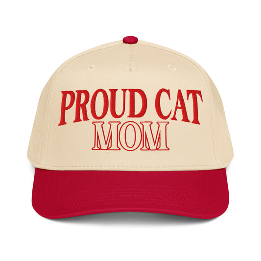 Proud Cat Mom | Casual, Funny, Trendy, and Stylish Two-Tone Baseball Cap, Embroidered, Adjustable Snapback