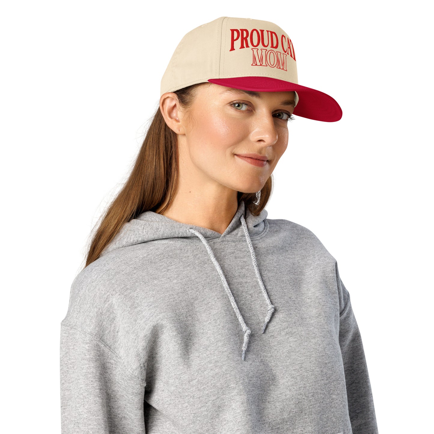 Proud Cat Mom | Casual, Funny, Trendy, and Stylish Two-Tone Baseball Cap, Embroidered, Adjustable Snapback