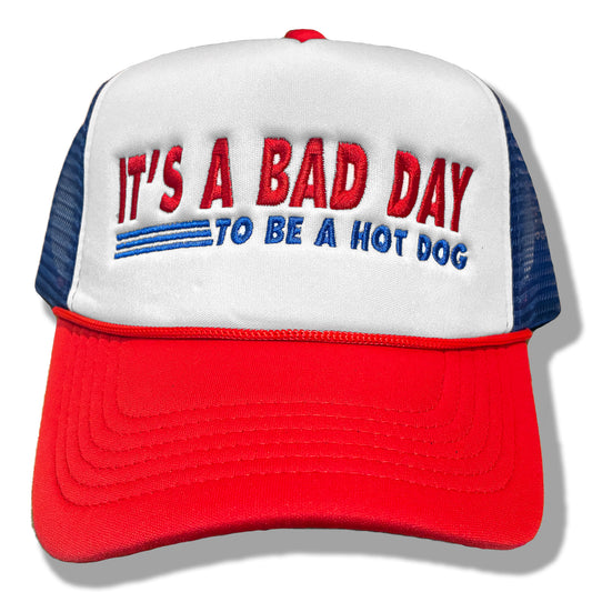 It's a Bad Day to Be a Hot Dog | Casual, Funny, Trendy, Cute, and Stylish Adjustable Foam Trucker Hat | Hot Dog Lovers, Embroidered, Snapback Cap One Size Fits Most