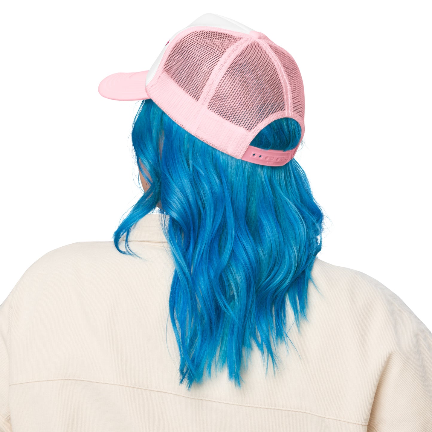 Main Character Spending Arch | Funny, Casual, and Cute Adjustable and Embroidered Foam Trucker Hat | White & Pink Colors